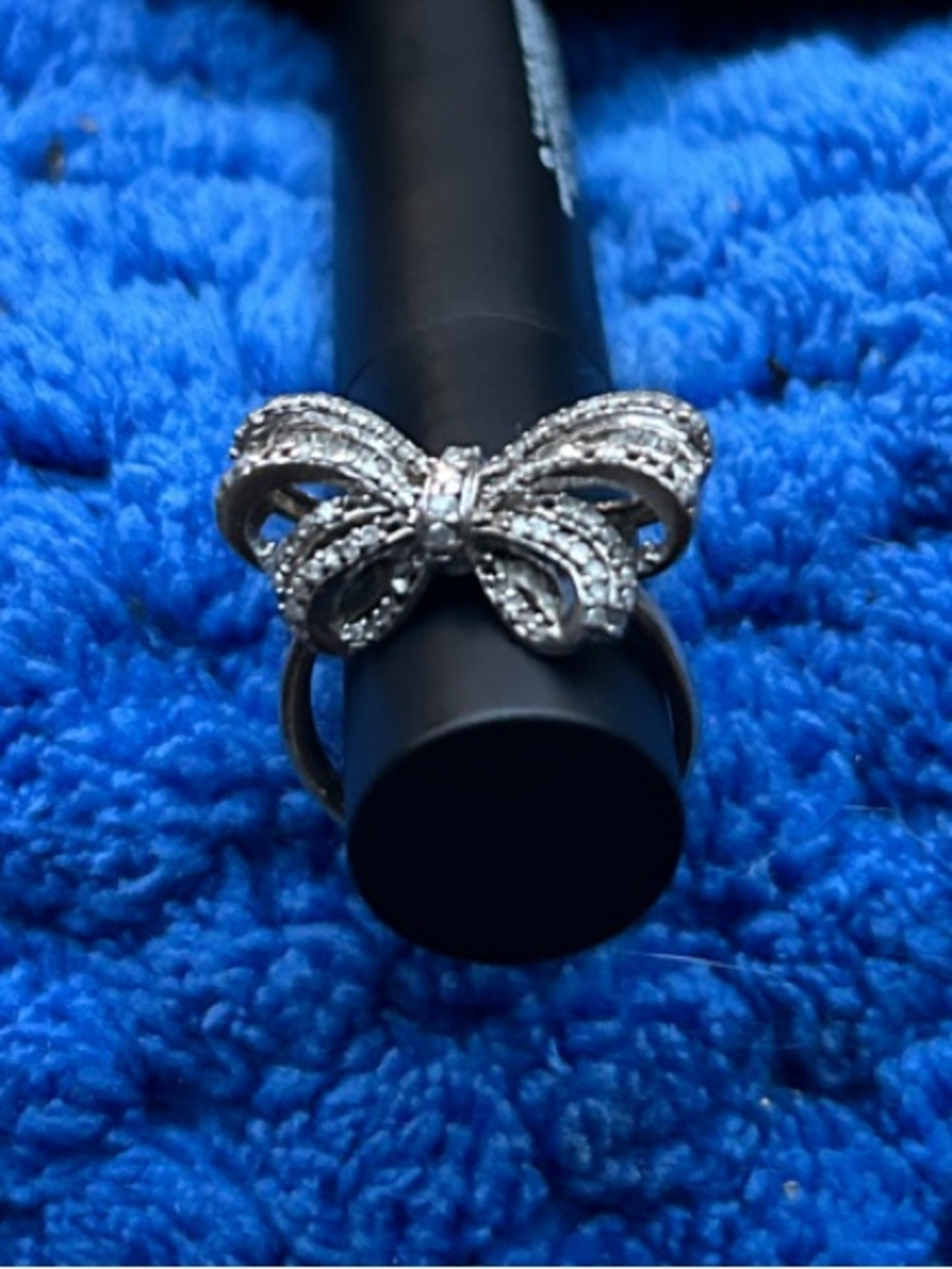 Diamond & Silver Double Bow Ring Women Size 6